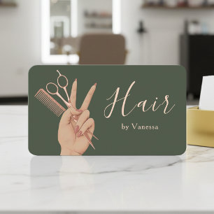Cartão De Visita Cabeleireiro Chic Estilista de Cabelo Verde Salvia