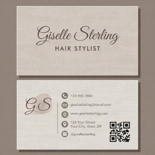 Cartão De Visita Cabeleireiro Código QR Elegante Moderno em Lino Be