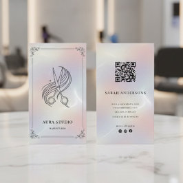 Cartão De Visita Cabeleireiro de Luxo com Código QR Holográfico