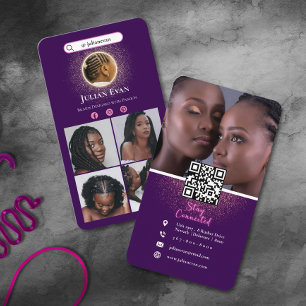 Cartão De Visita Cabeleireiro de Tranças Africanas Roxo & Dourado G
