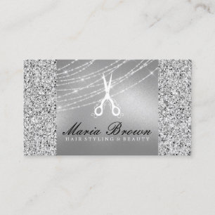 Cartão De Visita Cabeleireiro Glitter Silver Luxury