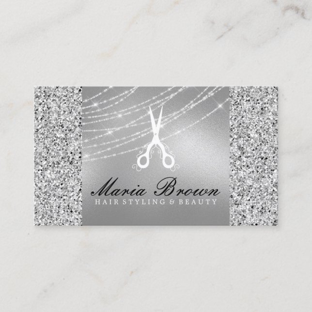 Cartão De Visita Cabeleireiro Glitter Silver Luxury (Frente)