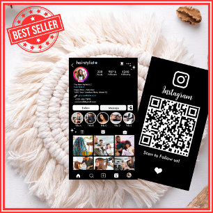 Cartão De Visita Cabeleireiro Instagram Código QR Mídia Social Pret