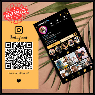 Cartão De Visita Cabeleireiro Instagram Pêssego QR de Conexão ao