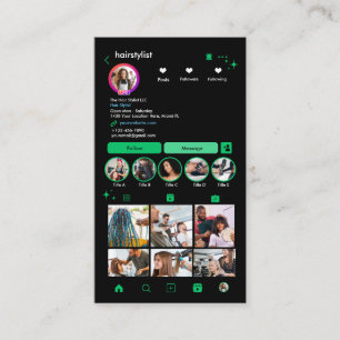 Cartão De Visita Cabeleireiro Instagram Verde   QR de Conexão ao Le