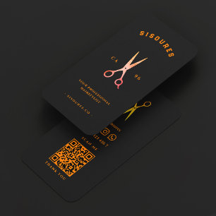 Cartão De Visita Cabeleireiro Minimalista Tesoura Laranja Preta Bar