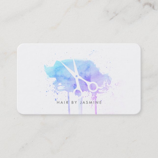 Cartão De Visita cabeleireiro moderno cabeleireiro cor d'água azul  (Frente)