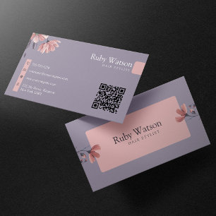 Cartão De Visita Cabeleireiro Moderno Minimalista Código QR Floral 