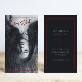 Cartão De Visita Cabeleireiro preto e branco com fotografia