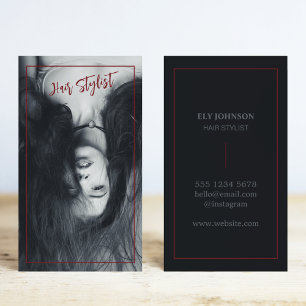 Cartão De Visita Cabeleireiro preto e branco com fotografia