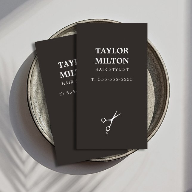 Cartão De Visita Cabeleireiro preto e branco Elegante simples (Criador carregado)