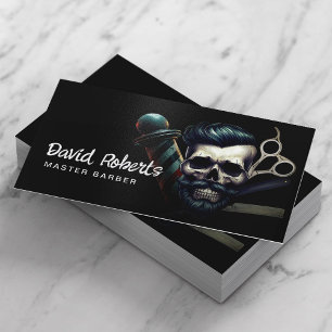 Cartão De Visita Cabeleireiro Profissional Barbershop Barber Skull