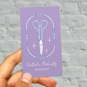 Cartão De Visita Cabeleireiro Tesoura Fofa Doodle Lavanda Salão