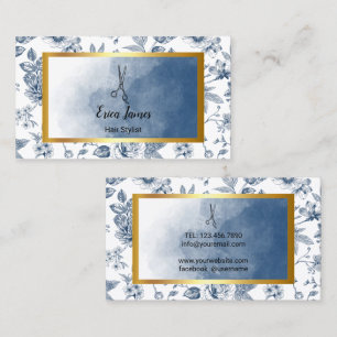 Cartão De Visita Cabeleireiro Vintage Azul Floral Salão 