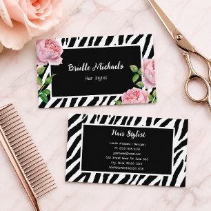 Cartão De Visita Cabeleireiro Zebra Rose Glam