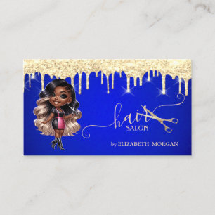 Cartão De Visita Cabelereiro Afro-Americano Brilho Azul