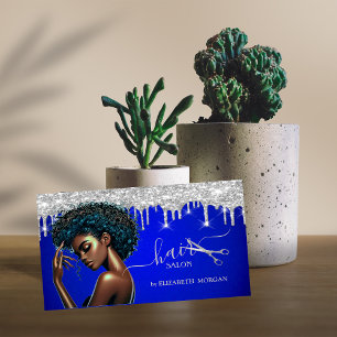 Cartão De Visita Cabelereiro Afro-Americano Brilho Prateado Gotejan