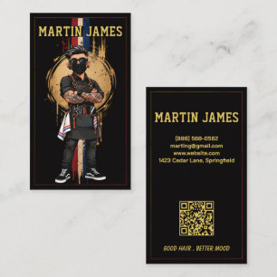 Cartão De Visita Cabelereiro Legal Tatuado Mascote Estilista QR