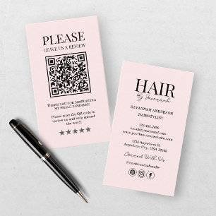 Cartão De Visita Cabelereiro Pink Blush Deixe uma Avaliação Negócio
