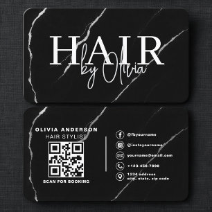Cartão De Visita Cabelereiro Profissional Código QR Prata Preto