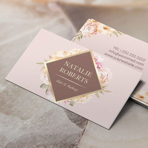 Cartão De Visita Cabelo Artista Salão Vintage Floral Blush Rosa