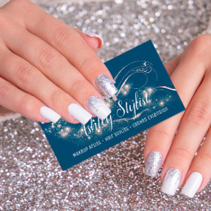 Cartão De Visita Cabelo Artista Salon Eyelash Enfumaçado Azul