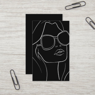 Cartão De Visita Cabelo & Beleza Retro Rosto de Mulher Preto e Bran