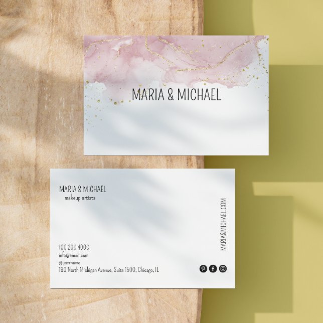 Cartão De Visita Cabelo Branco Rosa Dourado Manuscrito (White Hair Salon Rose Gold Handwritten Business Card)