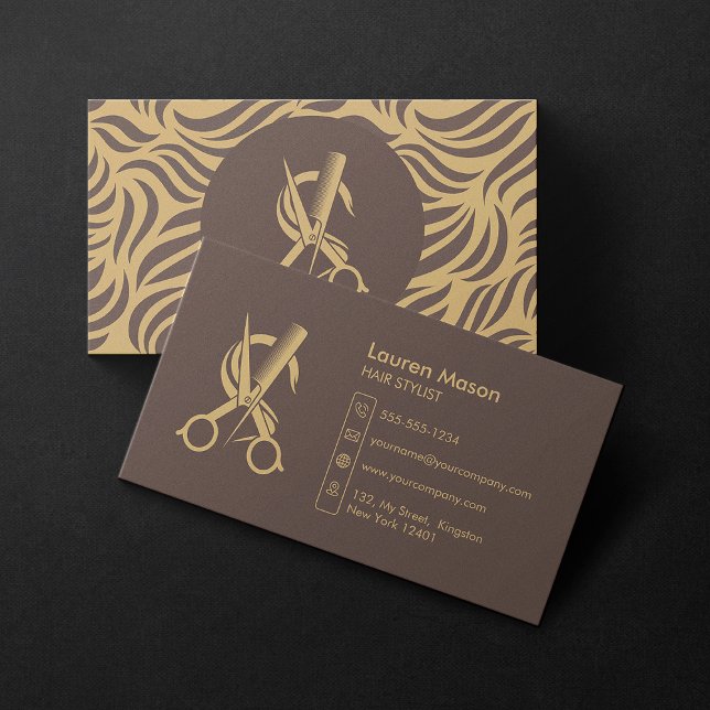 Cartão De Visita Cabelo castanho escuro eleganteCabeloStylist (Criador carregado)