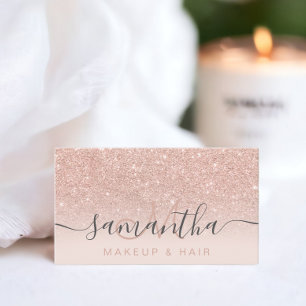 Cartão De Visita Cabelo de maquilhagem com rosa de cor ouro moderno