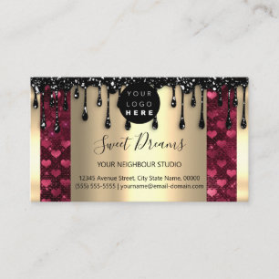 Cartão De Visita Cabelo do logotipo Unhas Drip SPA QRCode Dourado H