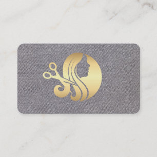Cartão De Visita Cabelo Dourado e Tesoura Fundo Textura Cinza