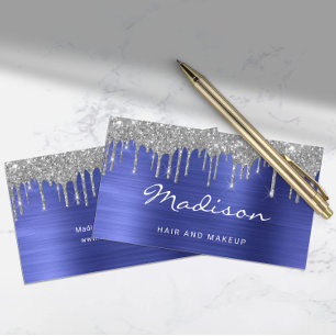 Cartão De Visita Cabelo e Maqueamento de Glitter de Prata Metálica