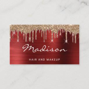 Cartão De Visita Cabelo e Maqueamento Dourado de Lixo  Glam Red Met