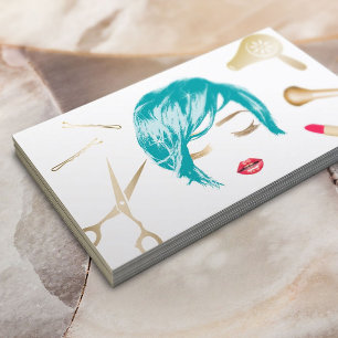 Cartão De Visita Cabelo e Maquiagem Artista Curta Turquesa