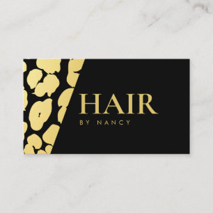 Cartão De Visita Cabelo elegante Impressão Preta e Dourada Leopardo