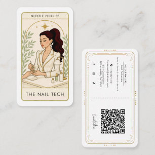 Cartão De Visita Cabelo Escuro Ondulado Nail Tech QR de Mídia Socia