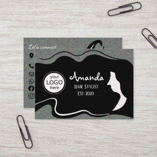 Cartão De Visita Cabelo Estilista Preto Longo