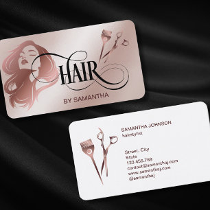 Cartão De Visita Cabelo estilista rosa dourado tipografia capilar t