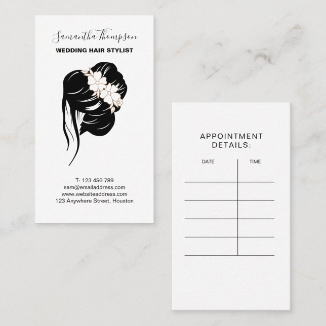 Cartão De Visita Cabelo Estrelado de Casamento Cabelo Gráfico Preto (Frente/Verso)