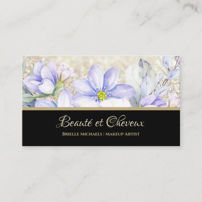 Cartão De Visita Cabelo Floral de Lavanda Chic e Salão de Bela (Frente)