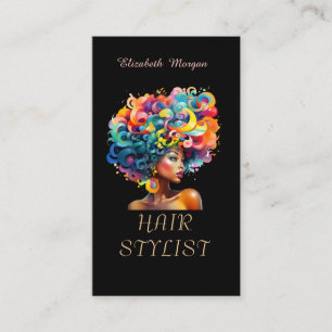 Cartão De Visita Cabelo Preto de Menina Moderna e Elegante Preto