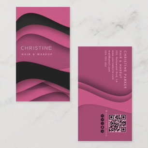 Cartão De Visita Cabelo rosa moderno e beleza Qr code