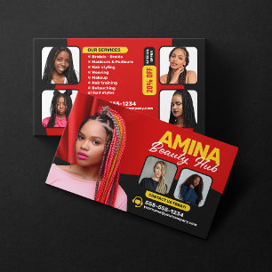 Cartão De Visita Cabelo Vermelho e Salão de Beleza Trançador Estili