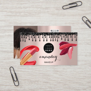 Cartão De Visita Cabelo Vermelho Lipstick Silver Foto QRCode Gloss