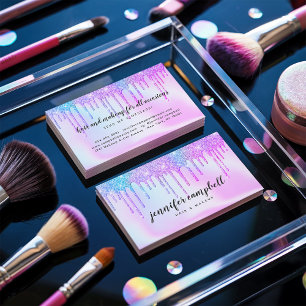 Cartão De Visita Cabelos de maquiagem unicórnio holográfico pingos 