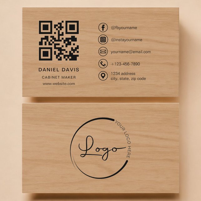 Cartão De Visita Cabinet Maker Wood Professional QR Code (Criador carregado)
