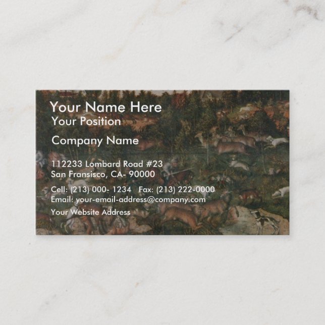 Cartão De Visita Caça dos cervos e do varrão por Cranach D. Ä. (Frente)