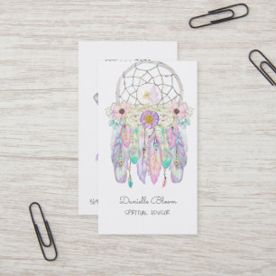 Cartão De Visita Caçador de Sonhos Tribal Boho Flechas Penas Fadas