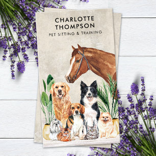 Cartão De Visita Cachorro Cachorro Gato Animais Boho Watercolor